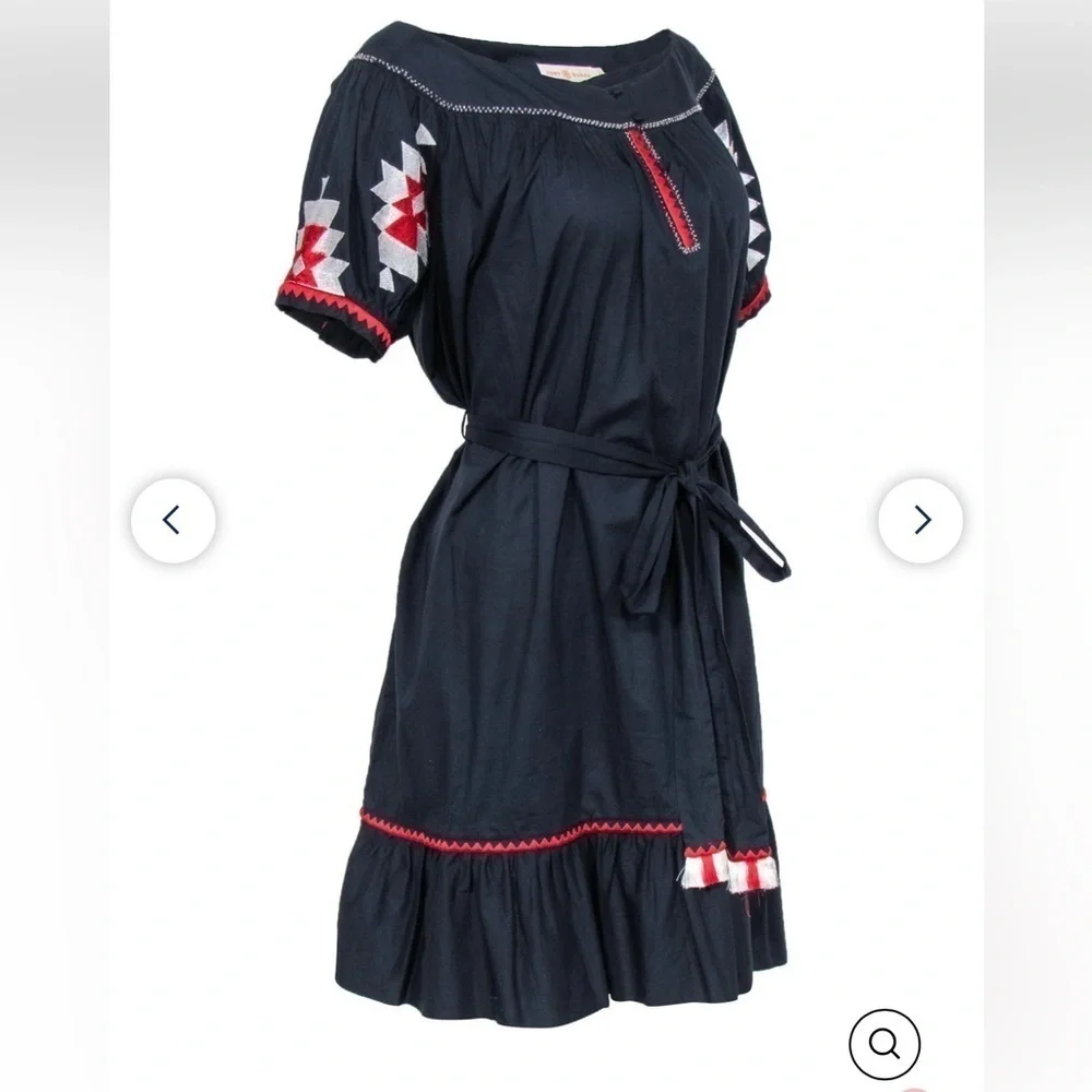 Tory Burch Alicia Embroidered Cotton Voile Boho embroidered Dress, size 10